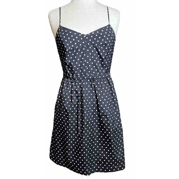 J CREW Women’s Size 6 Spaghetti Strap Dress Black Polka Dot Polyester - Picture 1 of 7